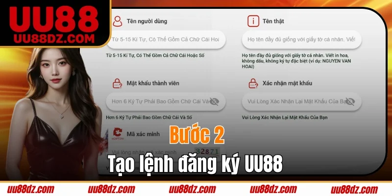 Hoàn tất nhập liệu mẫu đơn tạo tài khoản UU88